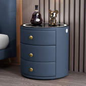 圆形智能床头柜实木皮质卧室床边柜可充电多功能玻离柜