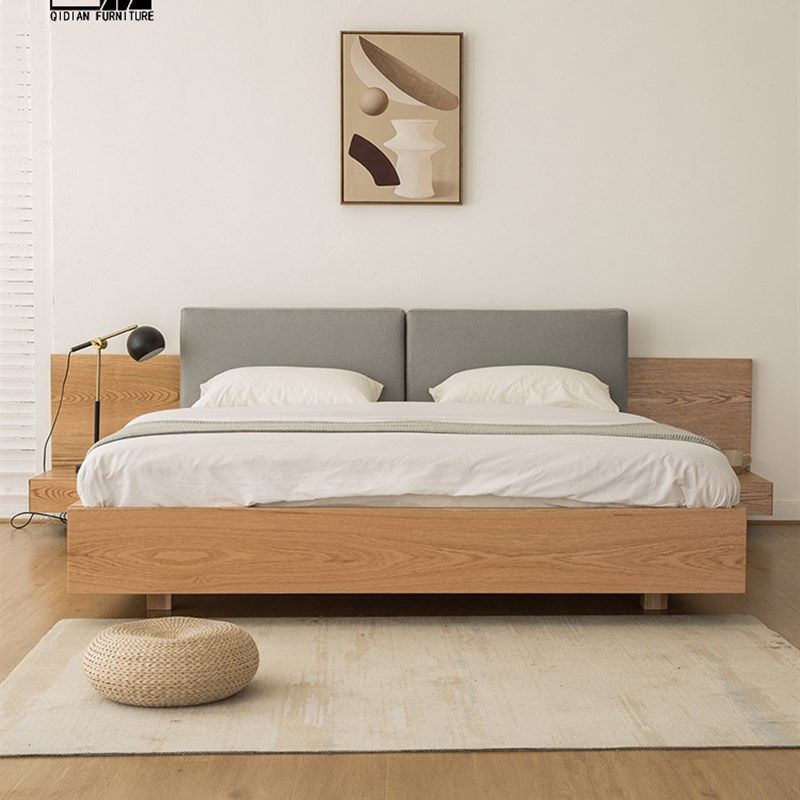 北欧实木床橡木黑胡桃软靠日式榻榻米床简约主卧1米8双人大床