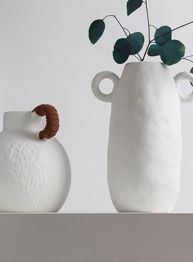 手作白色陶瓷花瓶乾燥花民宿装饰北欧风家居摆饰简约插花水培花器