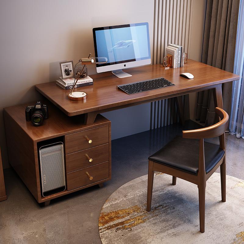 实木电脑桌小型家用转角书桌书柜一体办公桌可伸缩卧室初中生书桌