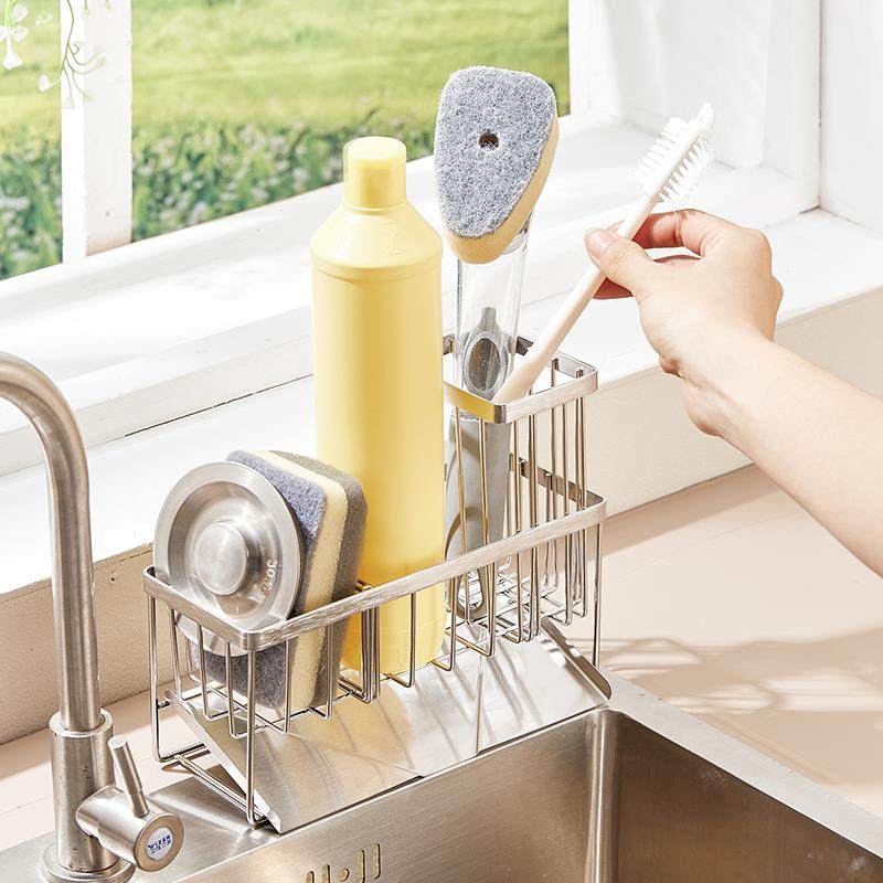不锈钢厨房海绵沥水置物架水槽洗洁精洗碗抹布收纳篮子窄台面家用