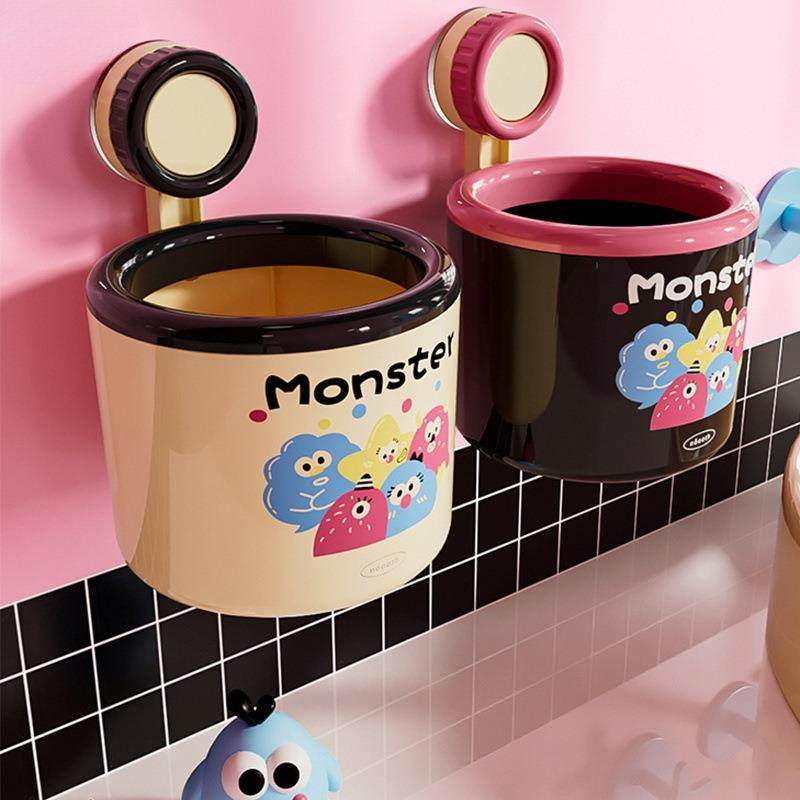 吸盘垃圾桶壁挂废弃洗脸巾悬挂式收纳筒卫生间墙上可爱小怪兽纸篓