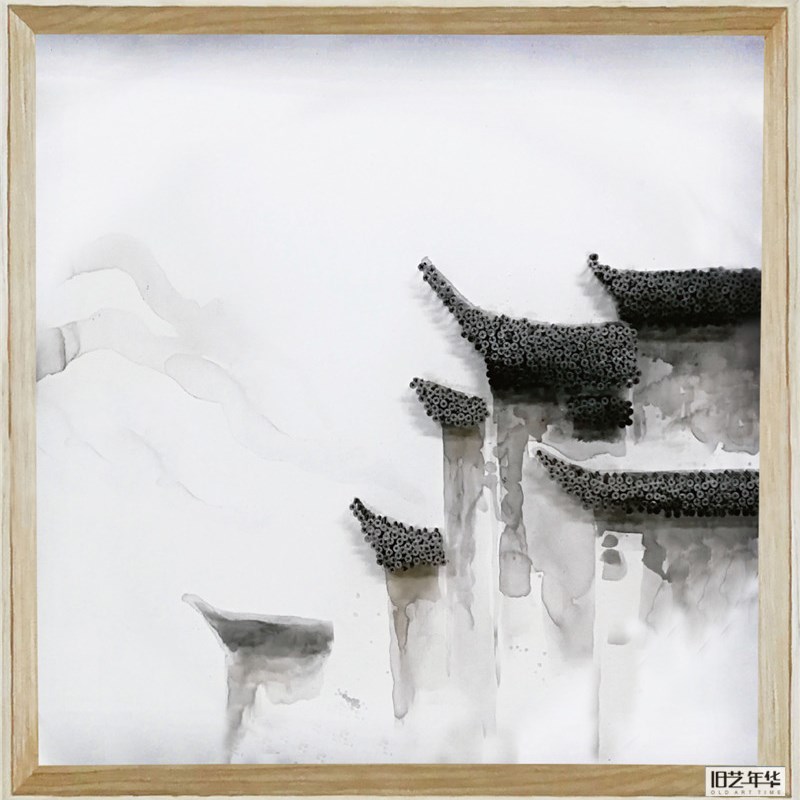 速发新中式简约抽象建筑马头墙装饰画茶室抽象手绘水墨实物立体工图片