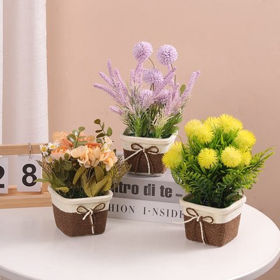 速发玫瑰花花装饰摆件客厅茶几上摆放的花仿生假花摆设绢花小盆栽