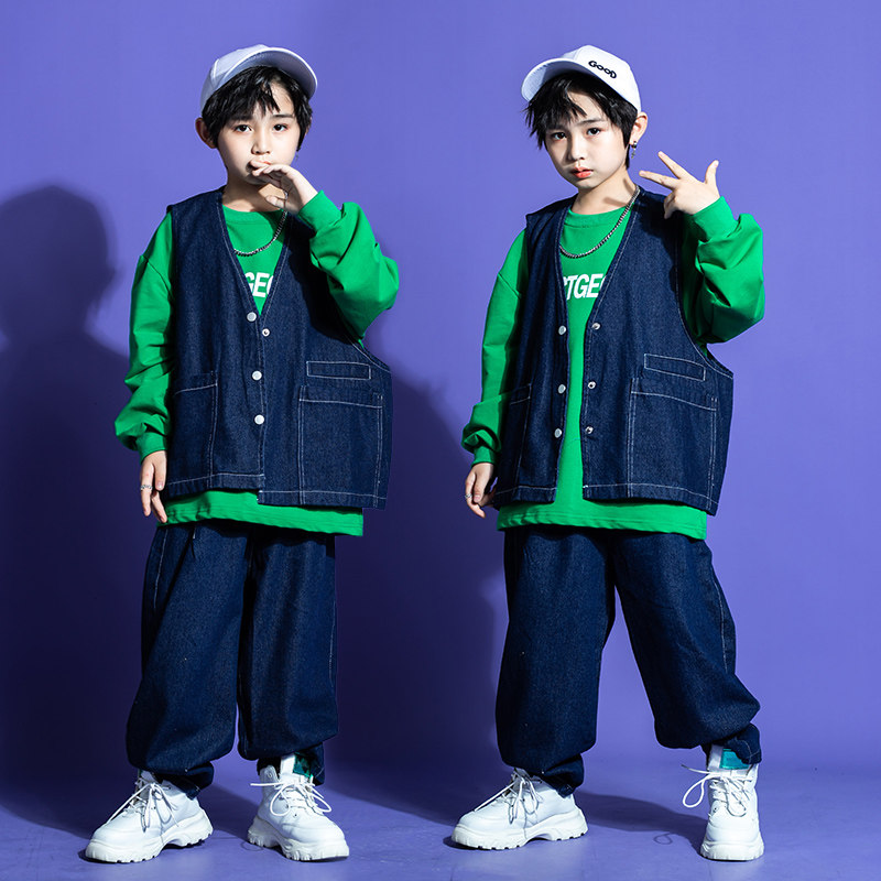 速发少儿街舞演出服炸街男孩元旦表演服装嘻哈hiphop潮牌架子鼓套