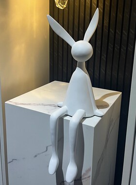速发奶油桌白兔子坐姿摆件客厅玄关电视柜酒柜壁龛雕塑风板样面间