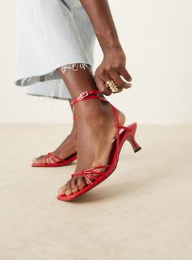 ASOS DESIGN 女士 凉鞋 Hammock 设计缠带小跟红色凉鞋
