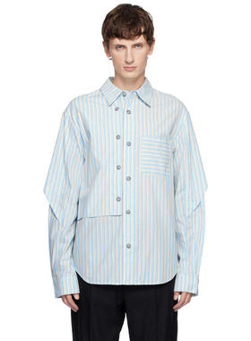 Andersson Bell 男士 衬衫 蓝色 Stripe Layered 衬衫