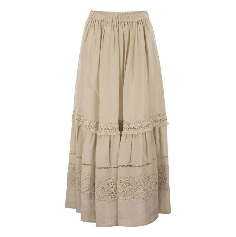 Weekend Max Mara 女士 半身裙 WKIPALLORE &ndash; 长款亚麻蕾丝拼接