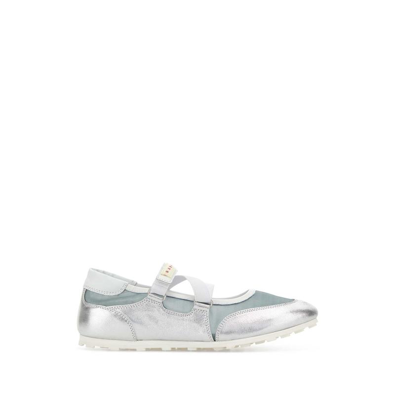 Marni 玛尼 女士 SS26 芭蕾鞋 Soccer 银色网纱皮质复古平底鞋图片