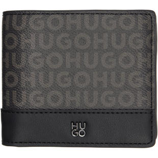 Hugo 雨果 男士 钱包 黑色 Stacked-Logo