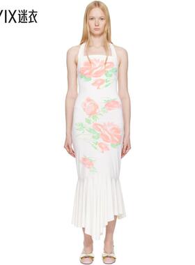Yuhan Wang 女款独家发售白色 Rose Printed Halterneck 连衣裙