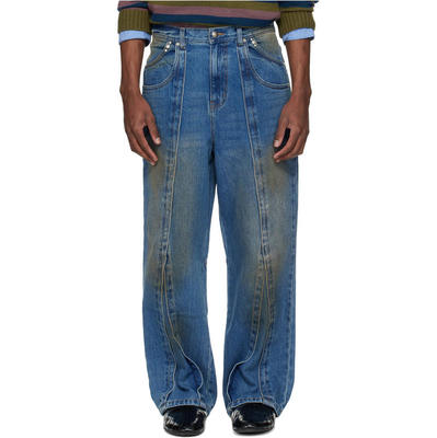 Andersson Bell 男士 牛仔长裤 蓝色 Layered Wide-Leg 牛仔裤