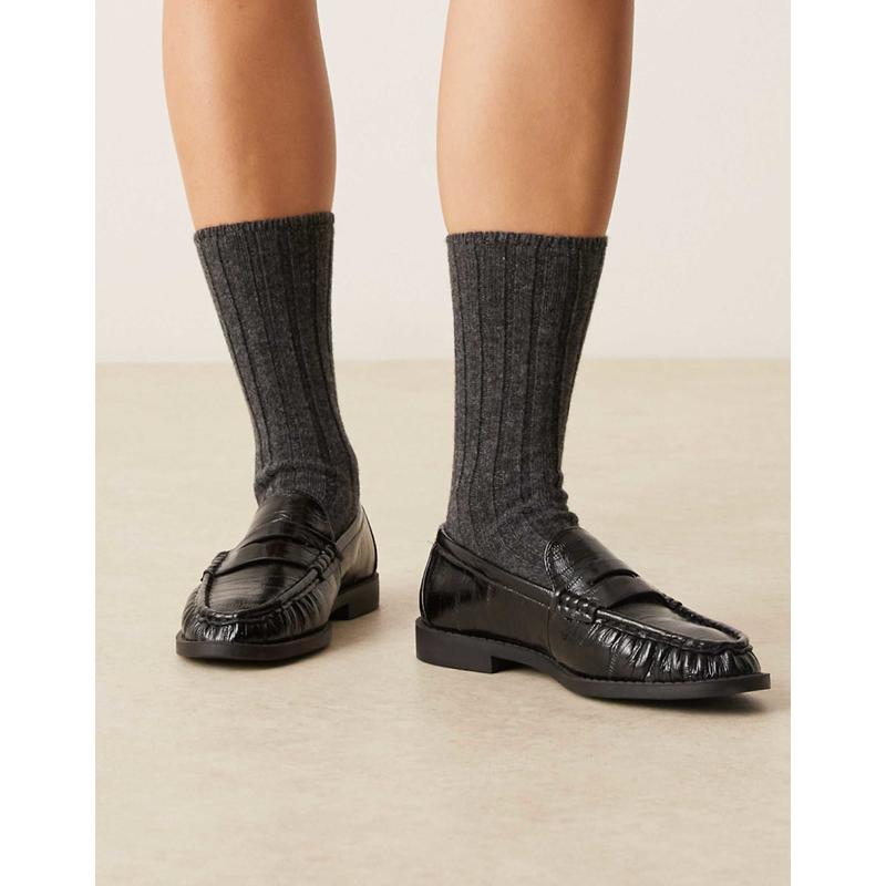 ASOS DESIGN 女士 袜子 lounge 设计羊毛粗框罗纹针织木炭色袜子