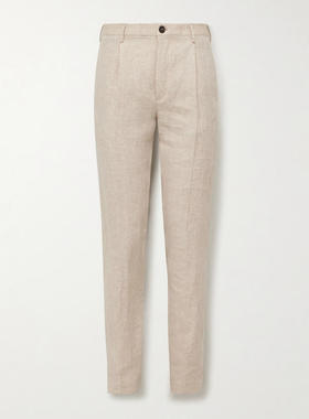Slowear 男士 FW25 长裤 Venezia 1951 锥形褶裥人字纹亚麻裤子