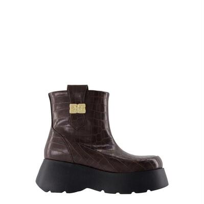 Ganni 甘尼 女士 FW25 短靴 Ganni Kat 低帮压花踝靴
