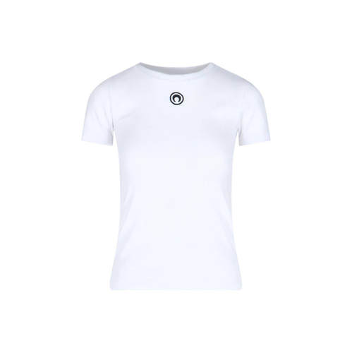 Marine Serre 女士 T恤 白色 Moon Logo Ribbed Jersey Baby Fit