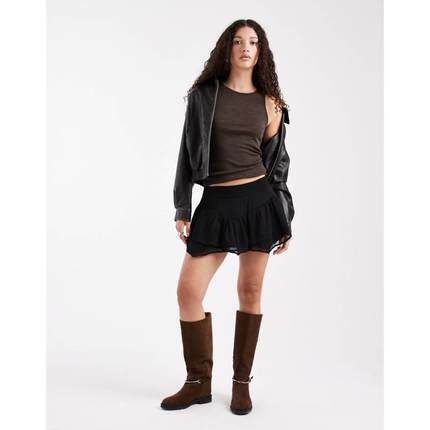 Hollister 女士 迷你裙 层叠雪纺不对称迷你半身裙(黑色)