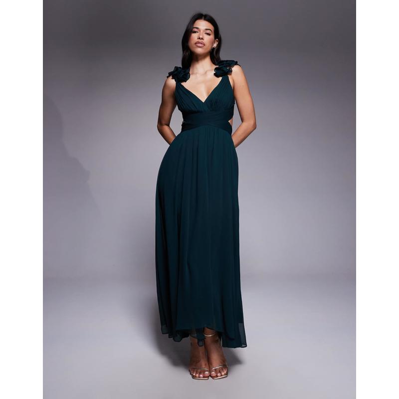 Forever New 女士 连衣裙 midaxi 皱褶肩绿色连衣裙(moss)