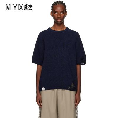 Ader Error  男 海军蓝做旧 T 恤 迷衣时尚