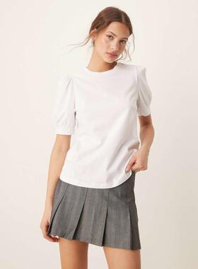 AWARE 女士 T恤 蓬松袖子T恤(白色)