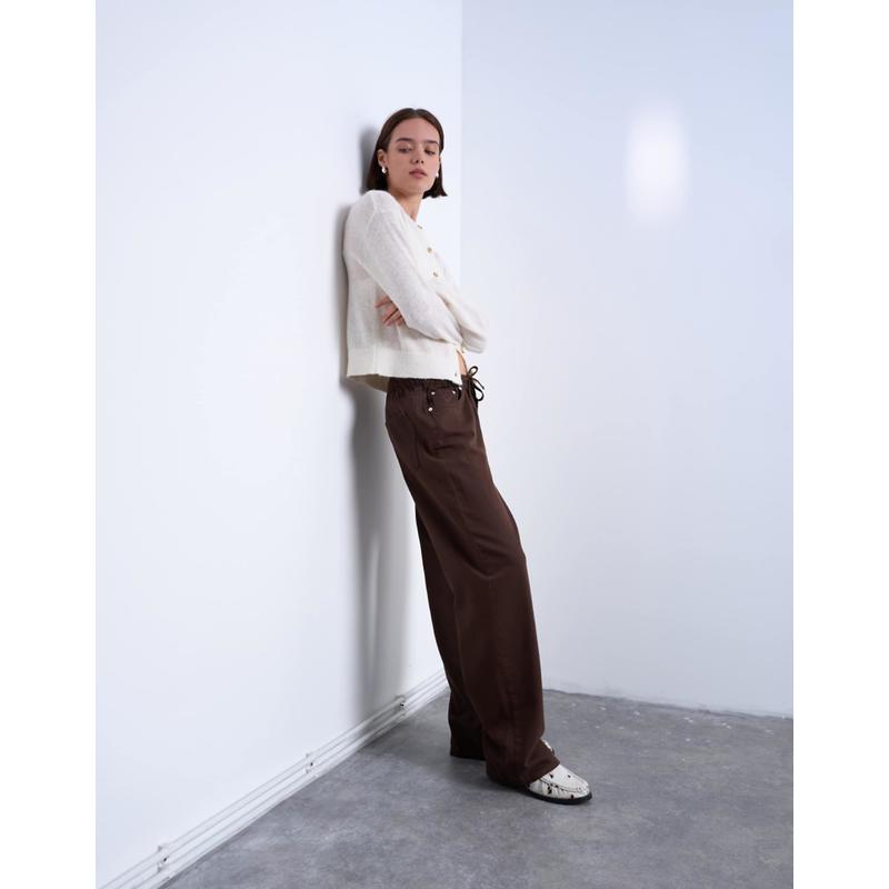 Topshop 女士 牛仔长裤 pull 慢跑者巧克力色棕色牛仔裤