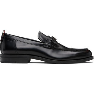 Hugo 雨果 男士 乐福鞋 黑色 Stacked-Logo Bit Leather