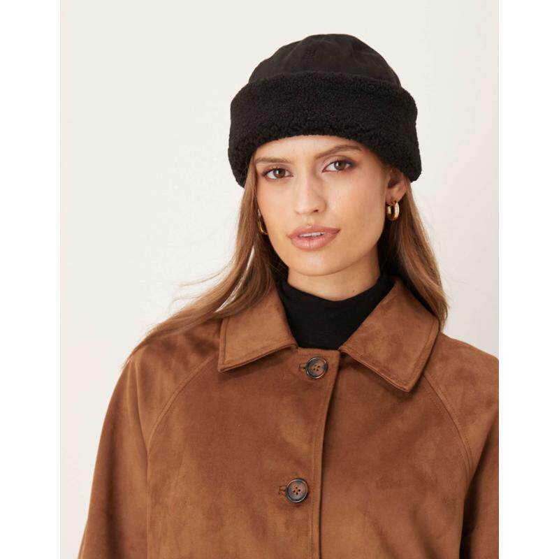 My Accessories 女士 毛线帽 My 饰品人造毛羊皮小便帽(黑色)
