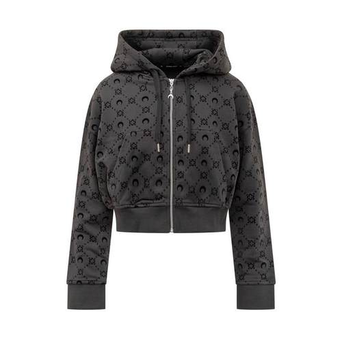 Marine Serre 女士 FW25 毛衣 Moonogram 短拉鍊連帽衫