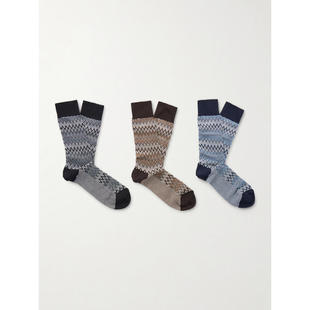 米索尼 3对装 男士 袜子 针织钩花混纺棉 FW26 Missoni