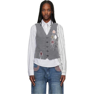 Andersson Bell 女士 马甲 灰色 Back Knit Argyle Patched