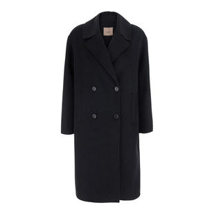 TWINSET 女士 FW26 大衣 revers 黑色双排扣凹口羊毛混纺(for)
