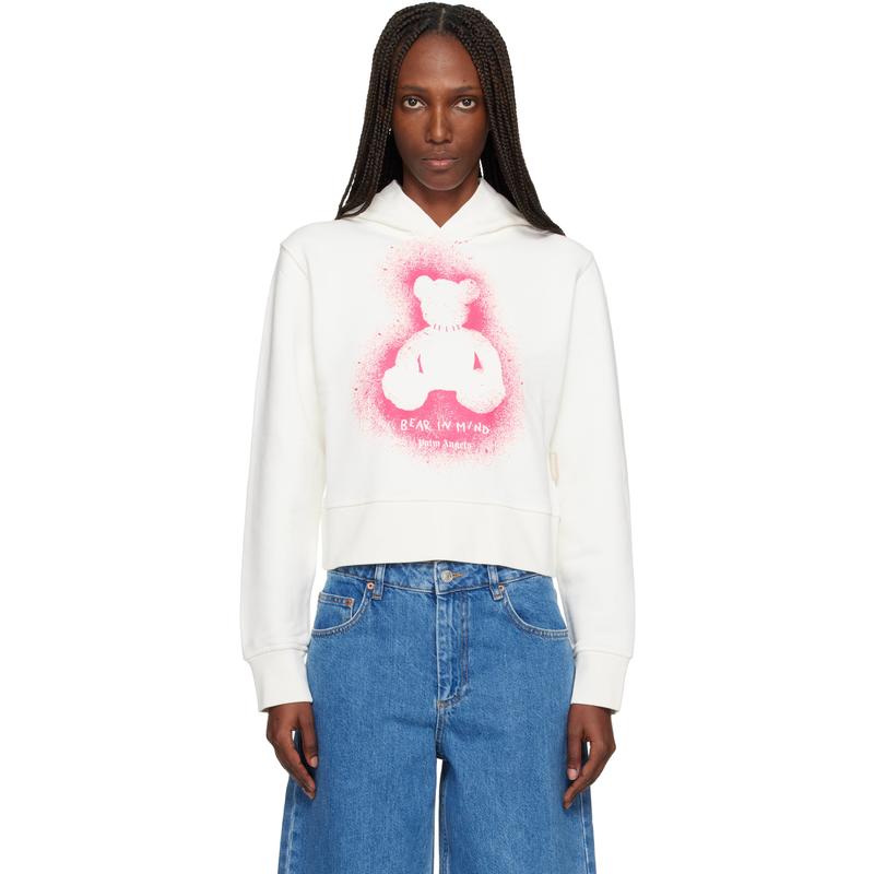 Palm Angels 女士 FW25 卫衣 灰白色 Spray Bear Fitted 连帽衫