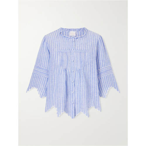 LORETTA CAPONI 女士 FW26 衬衫 Matilde 齿纹抽褶条纹亚麻