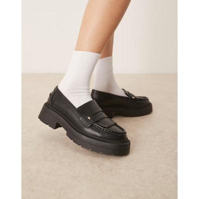ASOS DESIGN 女士 乐福鞋 Monty 设计粗跟流苏乐福鞋(黑色)