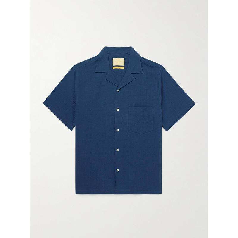 PORTUGUESE FLANNEL 男士 衬衫 Flamé 可拆卸领棉混纺绉条纹衬衫