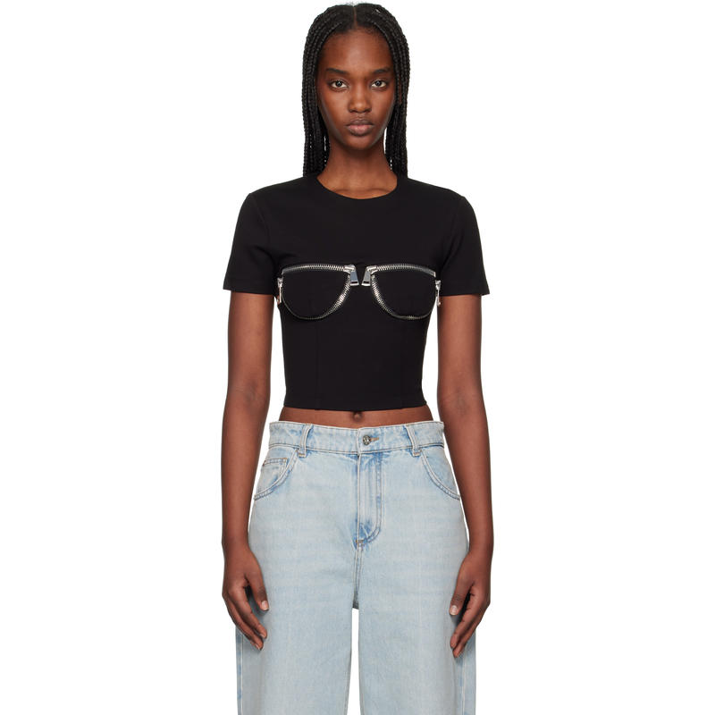 AREA 女士 T恤 黑色 Zipper Bustier Cup T 恤