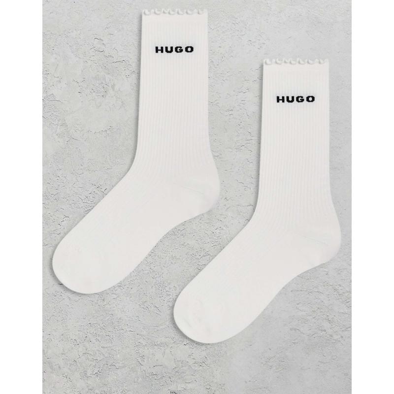 Hugo Red 女士 袜子 Hugo frilled 红色边袜子(2件装)(白色)