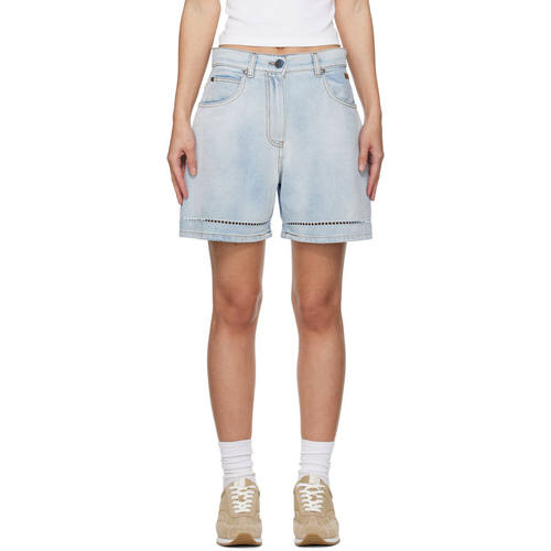 MSGM 女士 牛仔短裤 蓝色 Perforated Light Washed
