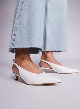 Public Desire 女士 鞋靴 Saskia 宽版露跟小跟鞋(白色)