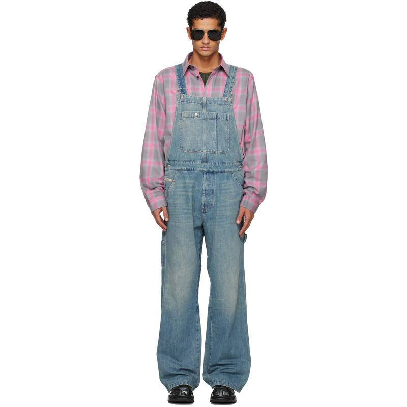 Diesel 男士 牛仔长裤 蓝色 D-Framu-U 牛仔背带裤