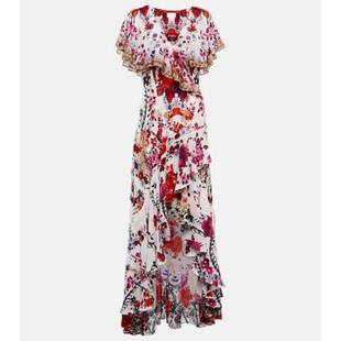 Camilla and Marc 女士 中长连衣裙 花朵荷叶边真丝缠绕式连衣裙
