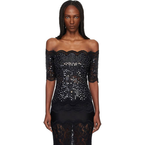 Rabanne 女士 上衣 黑色 Off The Shoulder Lace 上装