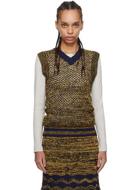 Wales Bonner 男士 春夏新品 马甲 海军蓝  黄色 Shade Knit 马甲