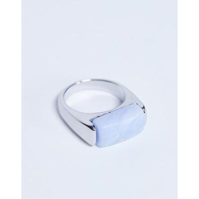 Topshop 女士 戒指 Raquel 不锈钢蓝色晶石镶嵌(银色)