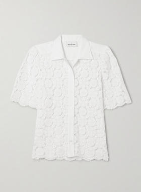 Miguelina 女士 衬衫 Petunia 亚麻布缝线凸纹花边蕾丝棉质衬衫