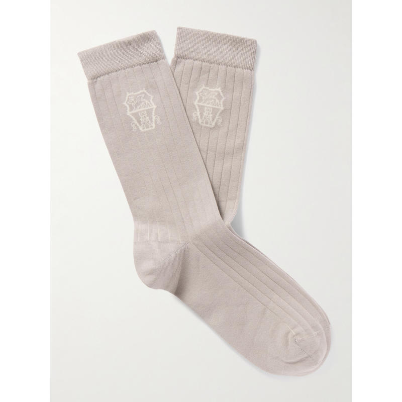 Brunello Cucinelli 男士 SS26 袜子 Logo提花罗纹棉袜子