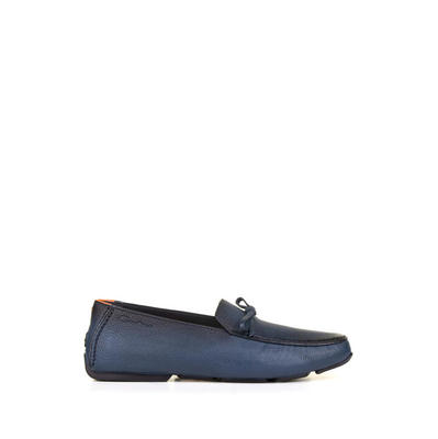 Santoni 男士 SS24 休闲皮鞋 蓝色皮质休闲平底鞋