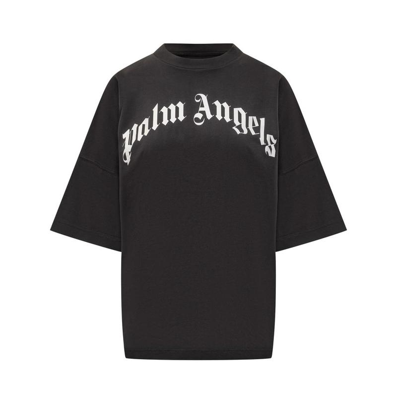 Palm Angels 女士 秋冬新品 T恤 黑色 Curved Logo Over T 恤