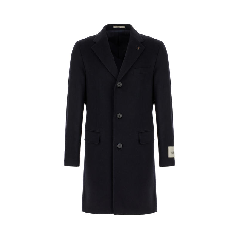 Corneliani 男士 FW25 外套 深蓝羊毛混纺大衣